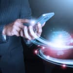 Man holding Smartphone futuristic connection technology. online video strategy